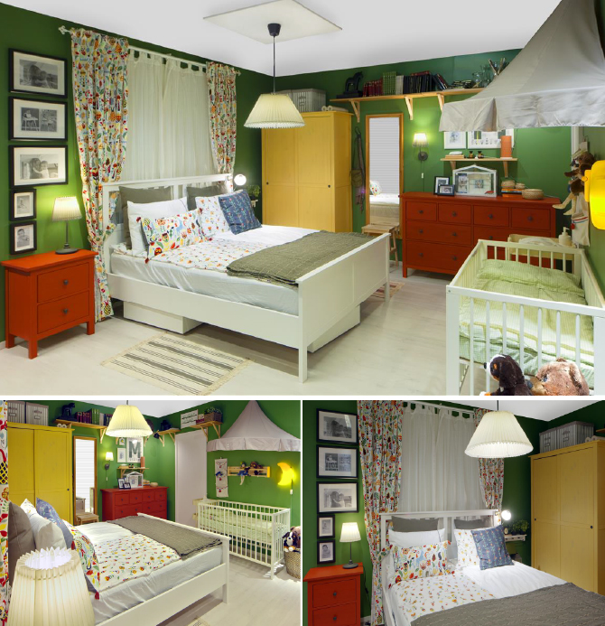 Интерьер спальни с кроваткой для младенца