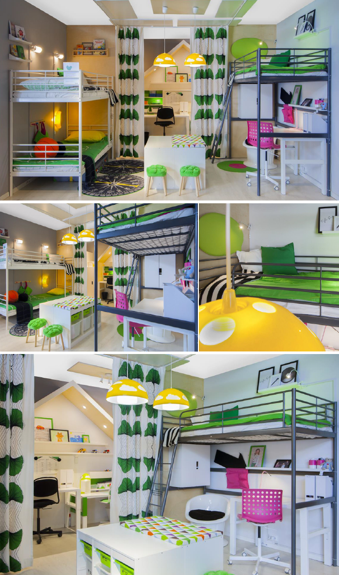 Интерьер спальни для троих детей