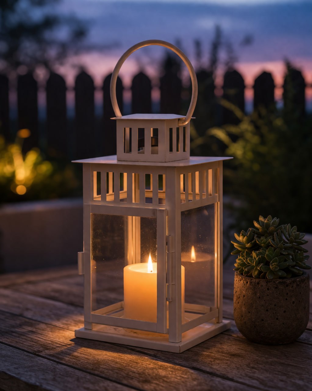 Фонарь BORRBY со свечой — вечерняя атмосфера на террасе