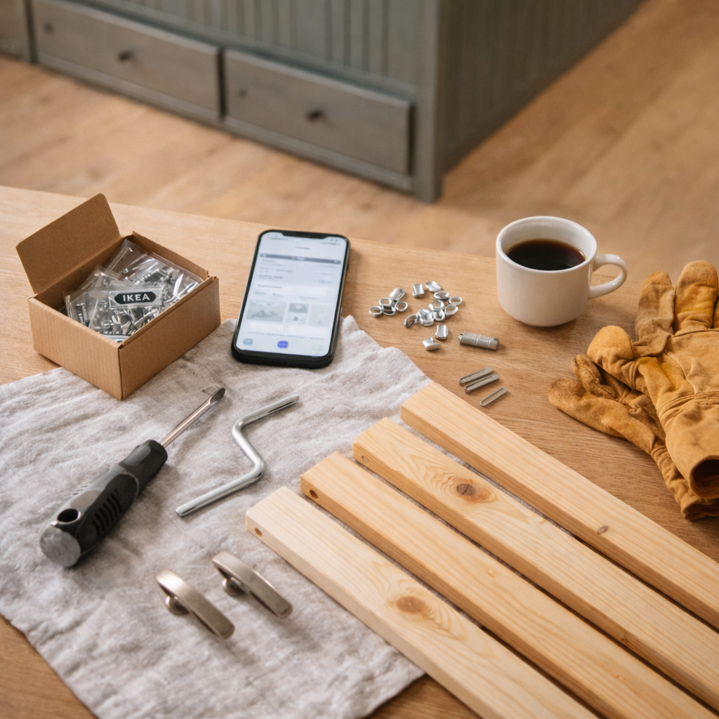 Сборка кушетки HEMNES — детали и инструменты