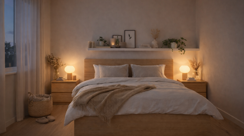 Спальня в скандинавском стиле с кроватью 160×200 из белёного дуба