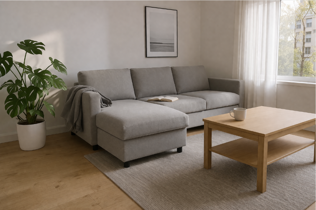 Угловой раскладной диван в интерьере гостиной