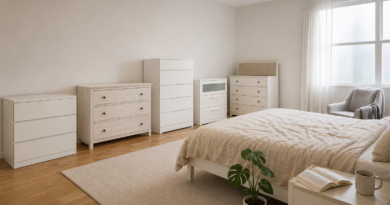 Пять серий комодов IKEA (MALM, HEMNES, NORDLI, BRIMNES, IDANÄS) в светлой скандинавской спальне