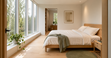 Скандинавская спальня с белым матрасом и постельным бельём IKEA