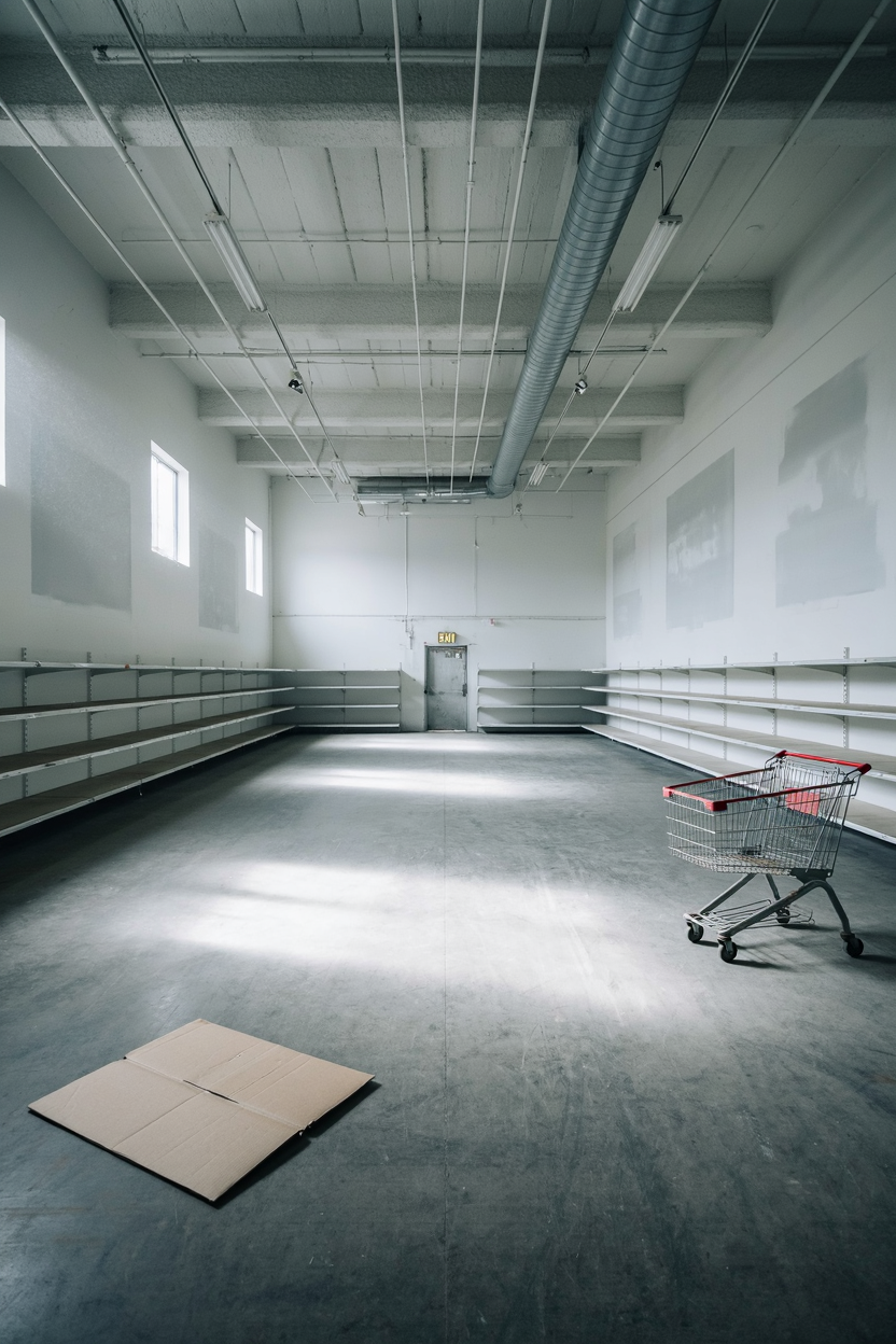 Пустой зал магазина IKEA после закрытия в России в 2022 году — демонтированные стеллажи и пустые витрины