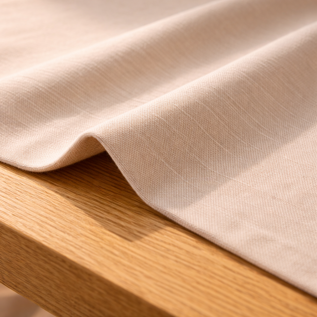 Крупный план текстуры хлопковой скатерти — ровное полотняное переплетение нитей