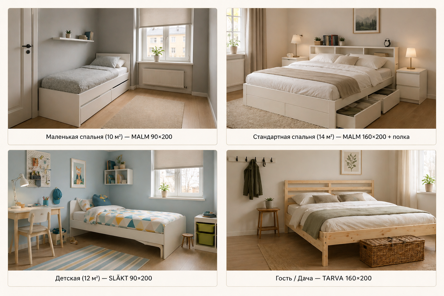 4 сценария выбора кровати IKEA: маленькая спальня, стандартная, детская, гостевая