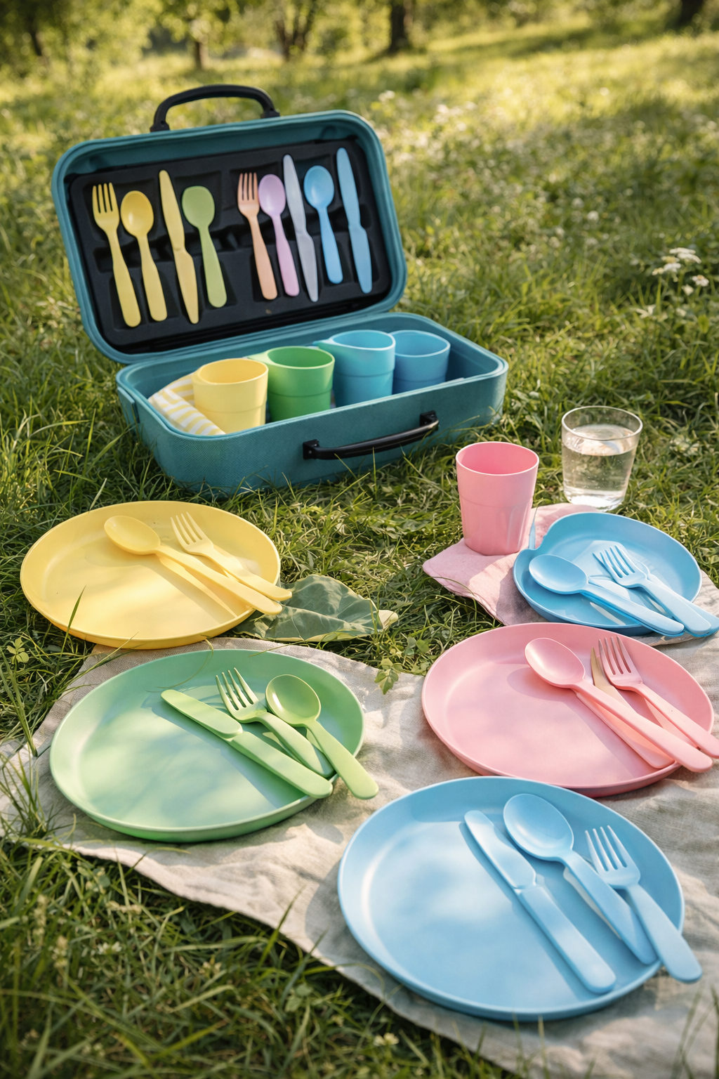 Набор посуды MARULK для пикника, 21 предмет, раскладка на траве
