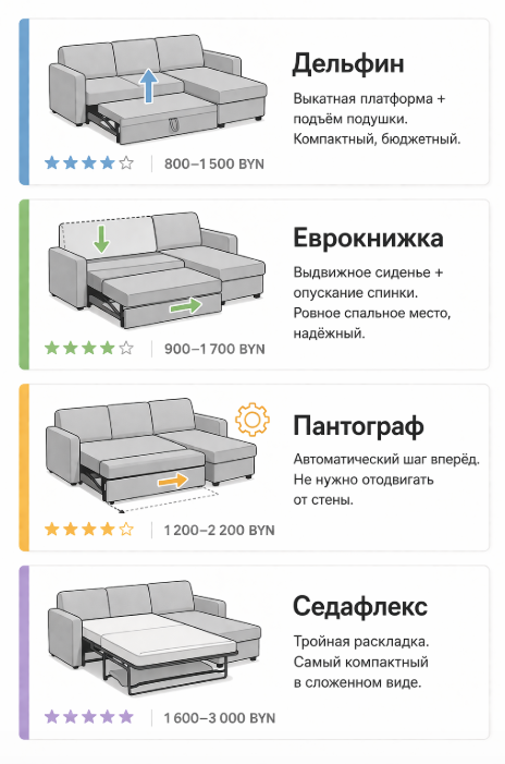 Сравнение механизмов трансформации диванов
