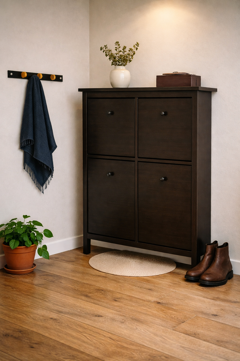 Обувница HEMNES из массива сосны в прихожей