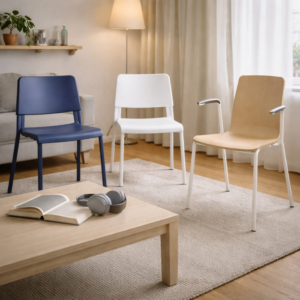 Стулья TEODORES и LÄKTARE в скандинавской гостиной у журнального столика