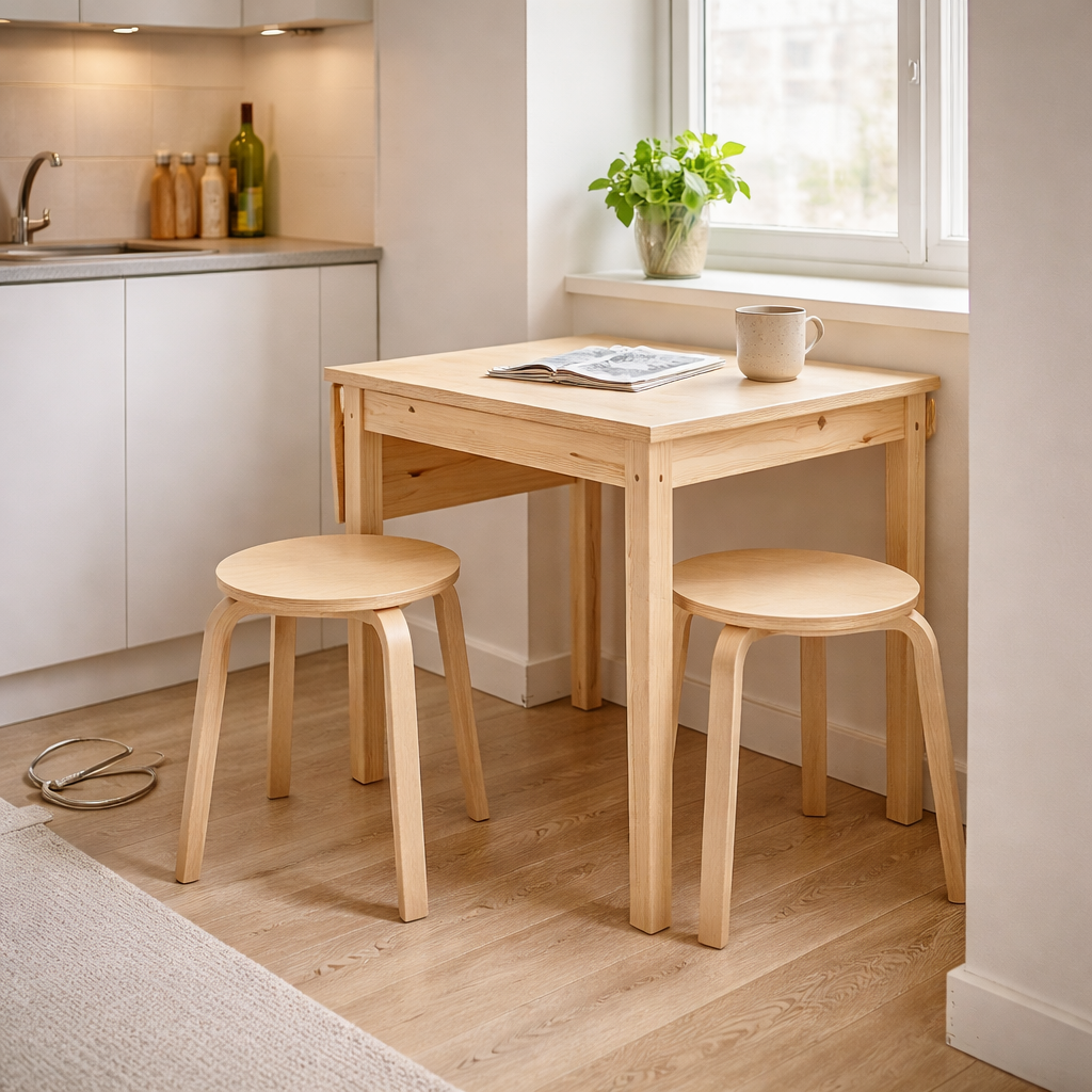 Табурет KYRRE из натуральной берёзы в маленькой кухне-студии