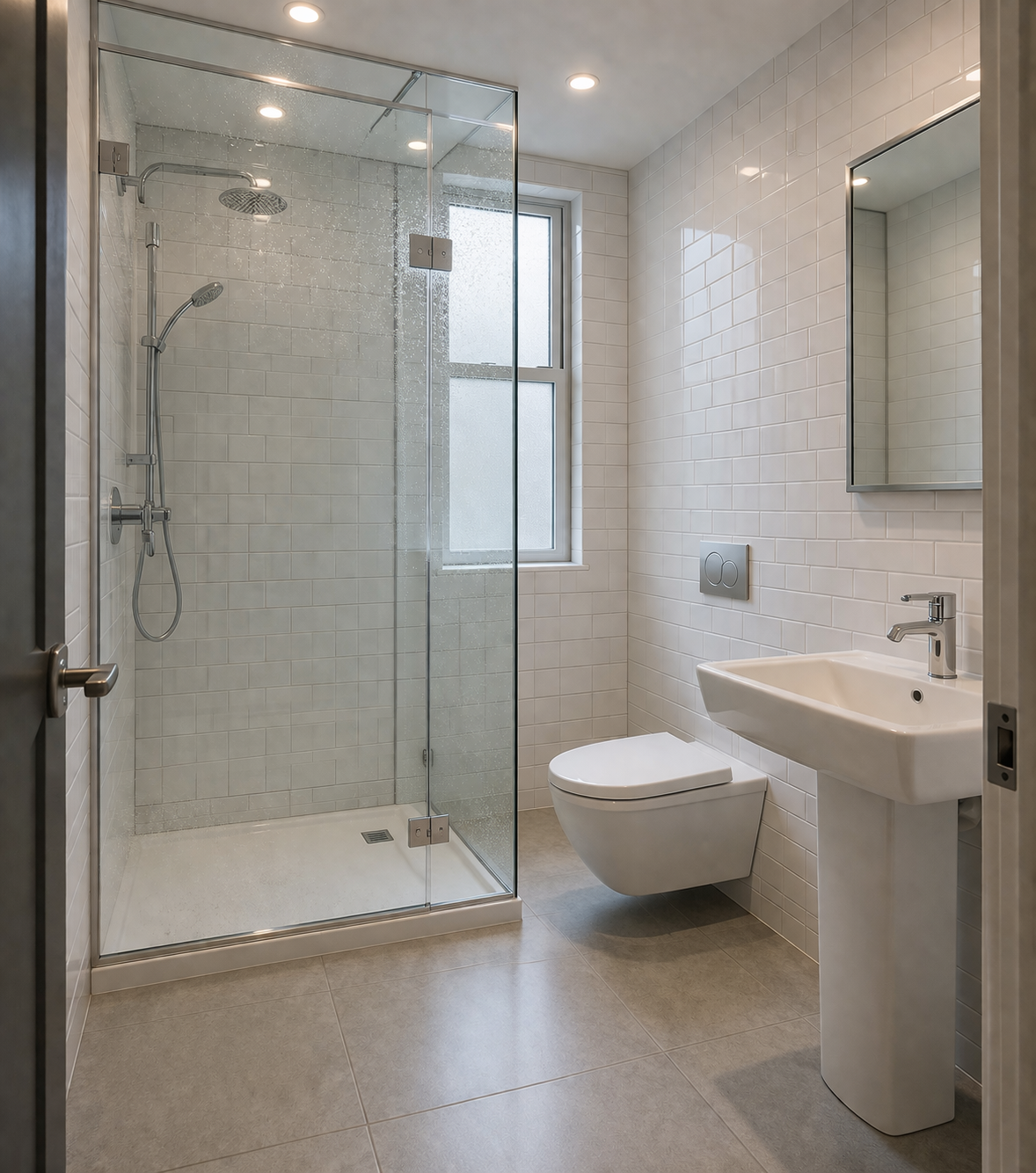 Закрытая душевая кабина с дверью