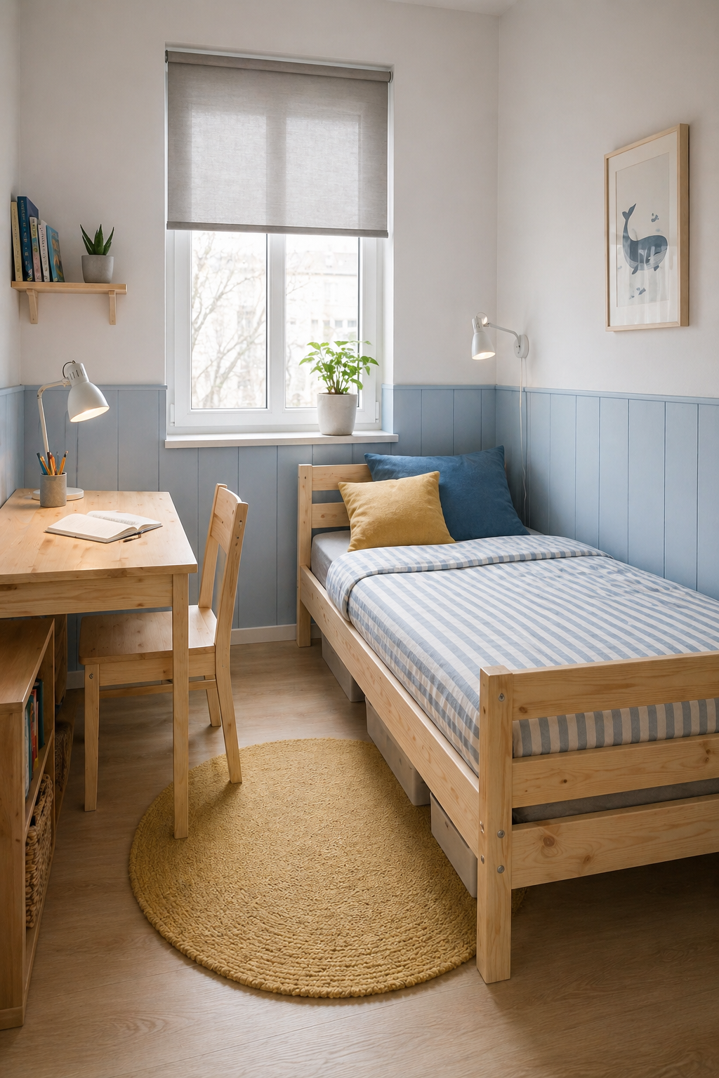 Кровать IKEA TARVA 90×200 в детской комнате — массив сосны, скандинавский стиль