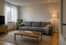 Скандинавская гостиная 18 м² с серым диваном IKEA SÖDERHAMN, светлый дубовый пол, минималистичный интерьер