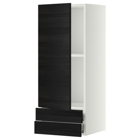 Навесной шкаф с дверцей, 2 ящика МЕТОД / ФОРВАРА, белый, Тингсрид черный