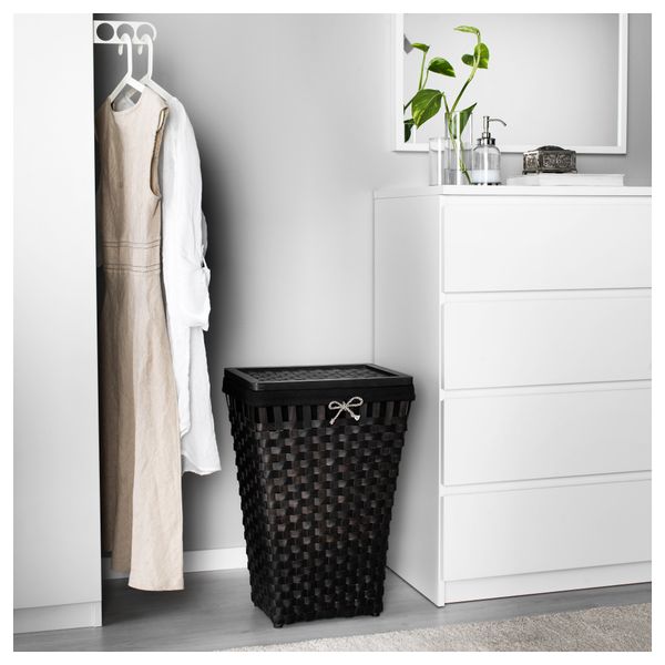 Корзина для белья с подкладкой КНАРРА, черный, коричневый - схема-чертеж с размерами