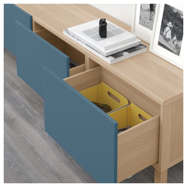 Комбинация для хранения с ящиками БЕСТО, под беленый дуб, Вальвикен темно-синий (180x40x48 см) - схема-чертеж с размерами