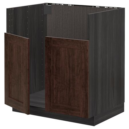 Шкаф для двойной мойки БРЕДШЁН, черный/Эдсерум коричневый 80x60 см IKEA МЕТОД 992.995.91