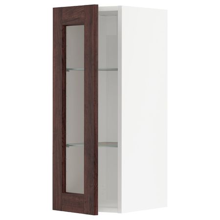 Навесной шкаф с полками, стекляными дв, белый/Эдсерум коричневый 30x80 см IKEA METOD МЕТОД 593.043.11