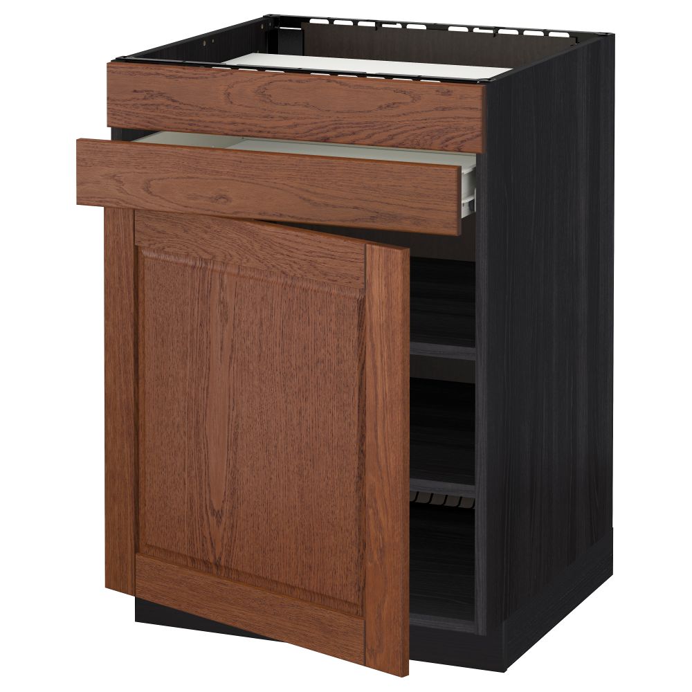 Напольный шкаф для варочной панели, доводчик, 2 фасада, 1 ящик МЕТОД / ФОРВАРА, черный, Филипстад коричневый (60x60 см) - схема-чертеж с размерами