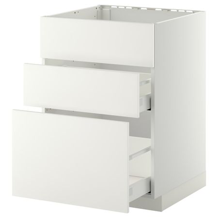 Напольный шкаф под мойку + 3 фронтальных панели/2ящ, белый/Хэггеби белый 60x60 см IKEA METOD МЕТОД / MAXIMERA МАКСИМЕРА
