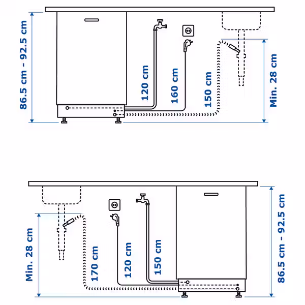 KALLBODA КАЛЛБОДА Встраиваемая посудомоечная машина - IKEA 700 60 см - схема-чертеж с размерами