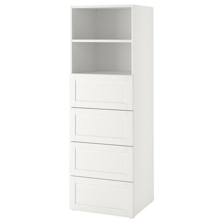 Стеллаж, белый с рамой/с 4 ящиками 60x57x181 см IKEA SMÅSTAD СМОСТАД / OPPHUS ОПХУС 493.964.48