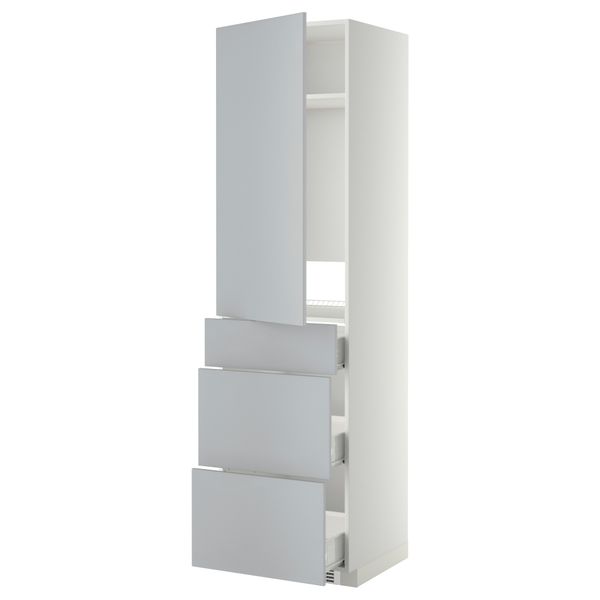 Высокий шкаф для холодильника, с дверцами, 3 ящика МЕТОД / ФОРВАРА, белый, Веддинге серый (60x60x220 см) - схема-чертеж с размерами