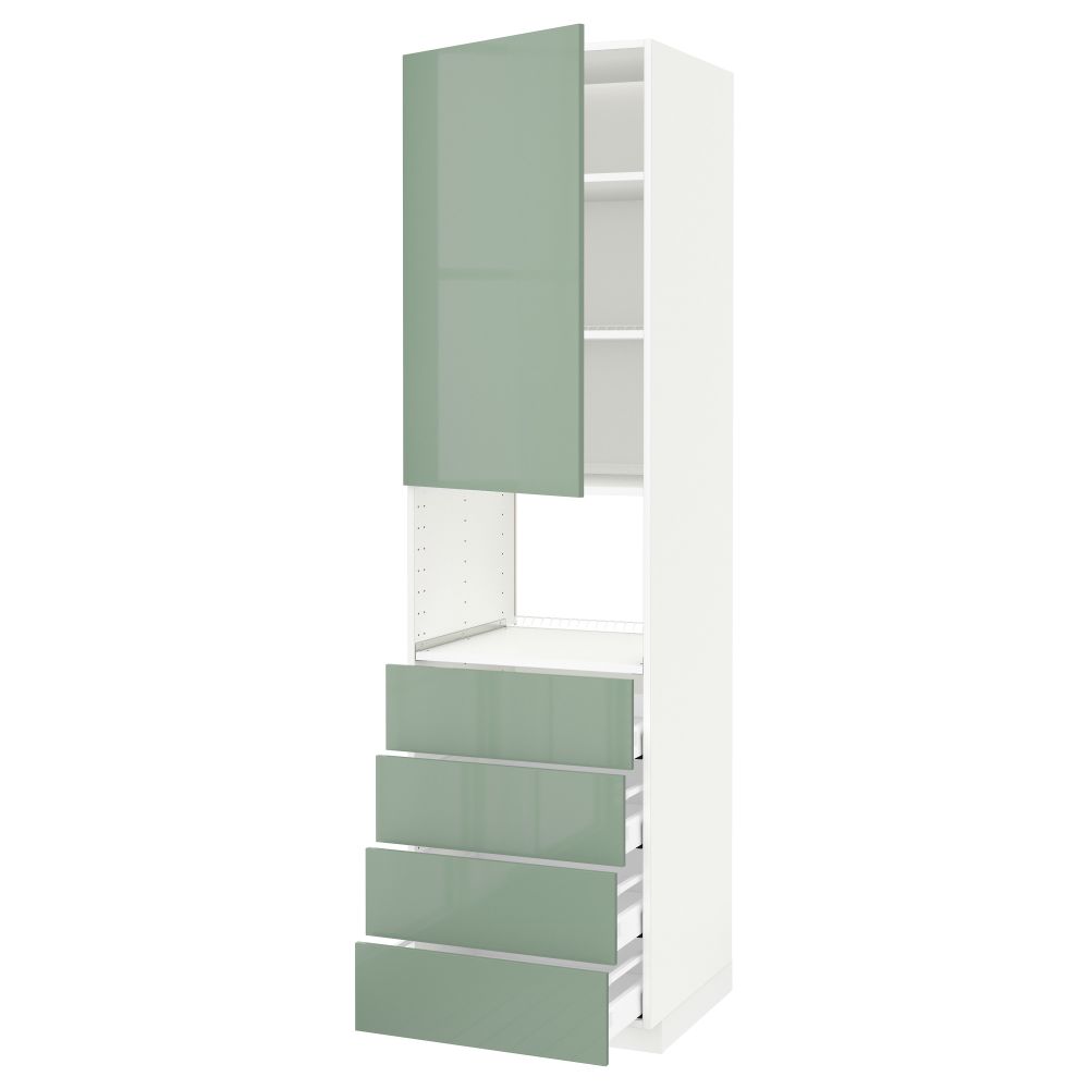 Высокий шкаф для духовки, дверца, 4 ящика МЕТОД / МАКСИМЕРА, белый, Калларп светло-зеленый - схема-чертеж с размерами