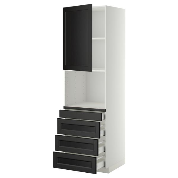 Высокий шкаф для комбинированния СВЧ, 4 ящика МЕТОД / МАКСИМЕРА, белый, Лаксарби черно-коричневый - схема-чертеж с размерами