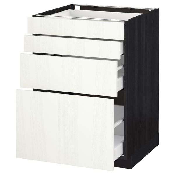Напольный шкаф 4 фронтальных панели, 4 ящика МЕТОД / МАКСИМЕРА, черный, Росдаль белый - схема-чертеж с размерами