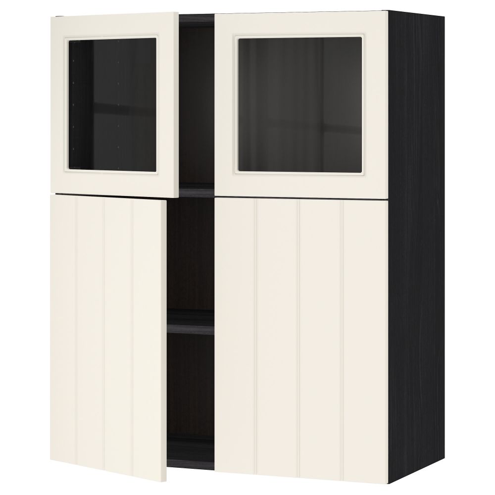 Навесной шкаф, полки, 2 двери, 2 стеклянные дверцы МЕТОД, черный, Хитарп белый с оттенком (80x100 см) - схема-чертеж с размерами