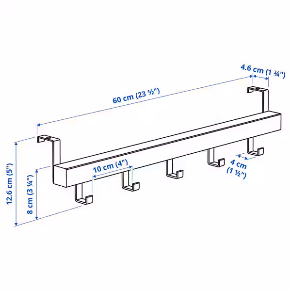 TJUSIG Вешалка д/двери/стены - чёрный 60 см - схема-чертеж с размерами