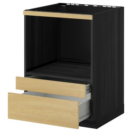 Напольный шкаф для комбинирования СВЧ, ящики МЕТОД / ФОРВАРА, черный, Тингсрид береза (60x60 см)