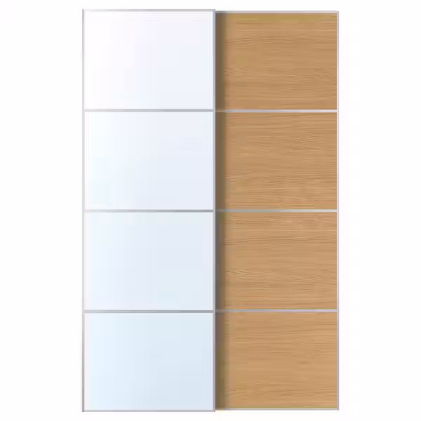 AULI / MEHAMN Пара раздвижных дверей - алюминий зеркальное стекло/двусторонний под дуб 150x236 см - фото 1