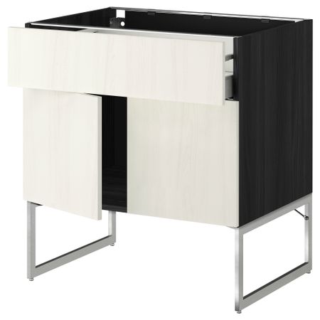 Напольный шкаф, полки, ящик, 2 двери МЕТОД / МАКСИМЕРА, черный, Росдаль белый