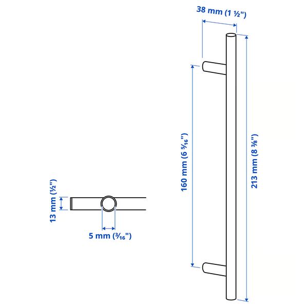 KALLRÖR Ручка - нержавеющ сталь 213 мм - схема-чертеж с размерами