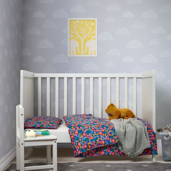 Детское постельное белье, 3 предм., цветочный орнамент/синий розовый 60x120 см IKEA RÖRANDE РЁРАНДЕ 904.651.08 - фото 3