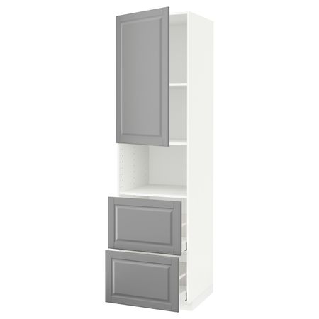Высокий шкаф для СВЧ/дверца/2ящика, белый/Будбин серый 60x60x220 см IKEA METOD МЕТОД / MAXIMERA МАКСИМЕРА 194.461.76