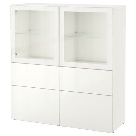 Комбинация для хранения со стеклянными дверцами БЕСТО, белый, Сельсвикен глянцевый/белый прозрачное стекло (120x40x128 см)
