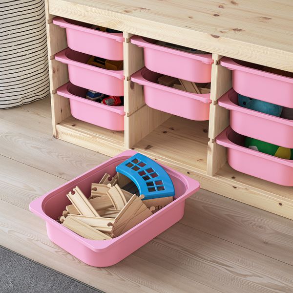 Комбинация для/хранения+контейнеры, светлая беленая сосна/розовый 93x44x52 см IKEA TROFAST ТРУФАСТ 793.315.49 - фото 1