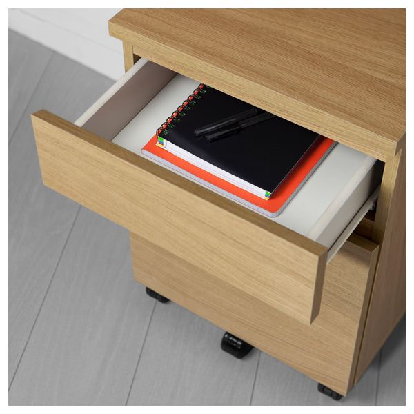 Тумба с ящиками на колесах МАЛЬМ, под дуб (42x59 см) - схема-чертеж с размерами