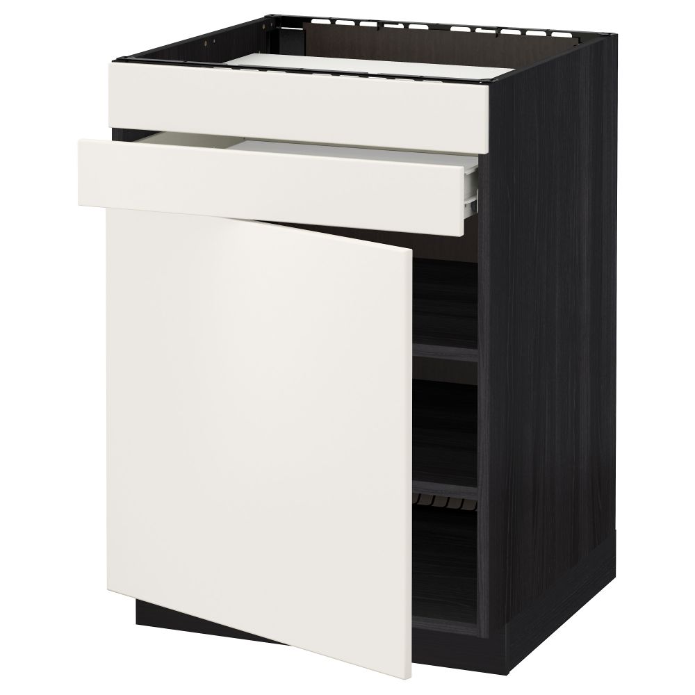 Напольный шкаф для варочной панели, доводчик, 2 фасада, 1 ящик МЕТОД / ФОРВАРА, черный, Веддинге белый (60x60 см) - схема-чертеж с размерами