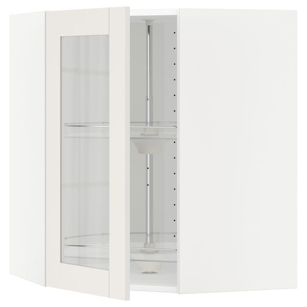 Угловой навесной шкаф с вращающающейся секцией, стеклянными дверцами МЕТОД, белый, Сэведаль белый - схема-чертеж с размерами