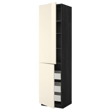Высокий шкаф + полки, 3 ящика, 2 дверцы МЕТОД / ФОРВАРА, черный, Рингульт кремовый