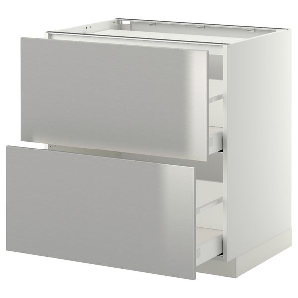 Напольный шкаф, 2 фронтальных панели, 3 ящика МЕТОД / МАКСИМЕРА, белый, Гревста нержавеющ сталь - фото 1