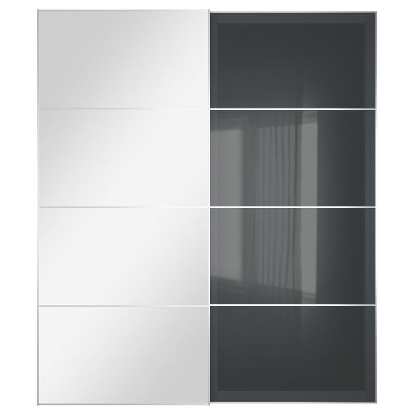 Пара раздвижных дверей АУЛИ / УГГДАЛЬ, зеркальное стекло, серое стекло - схема-чертеж с размерами