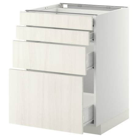Напольный шкаф 4 фронтальных панели, 4 ящика МЕТОД / ФОРВАРА, белый, Росдаль белый