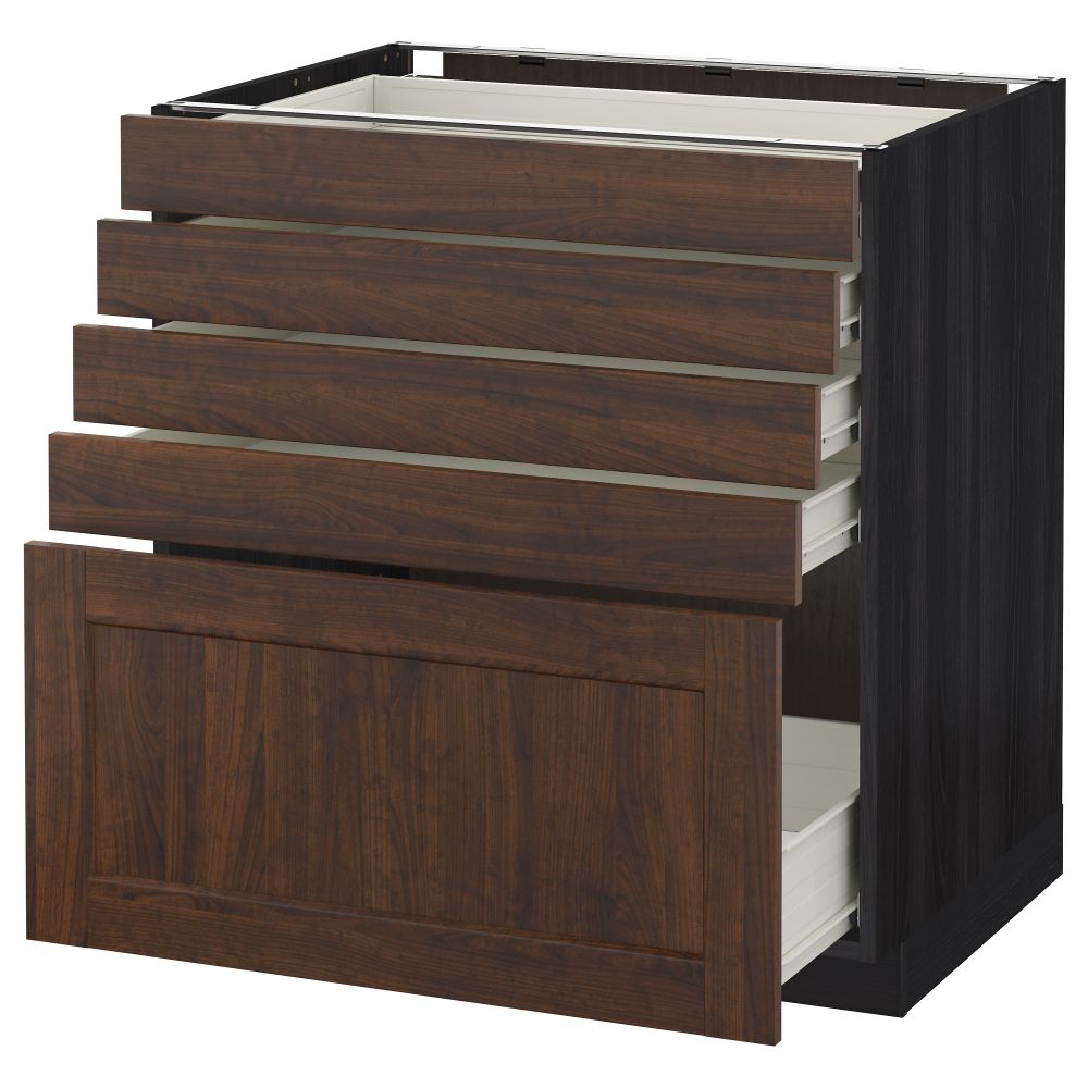 Напольный шкаф с 5 ящиками МЕТОД / ФОРВАРА, черный, Эдсерум коричневый - схема-чертеж с размерами